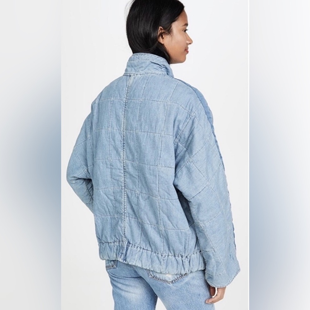 NEW EXCELLENT Free People Dolman Medium Wash Blue Quilted Denim Jacket Large - Picture 2 of 8